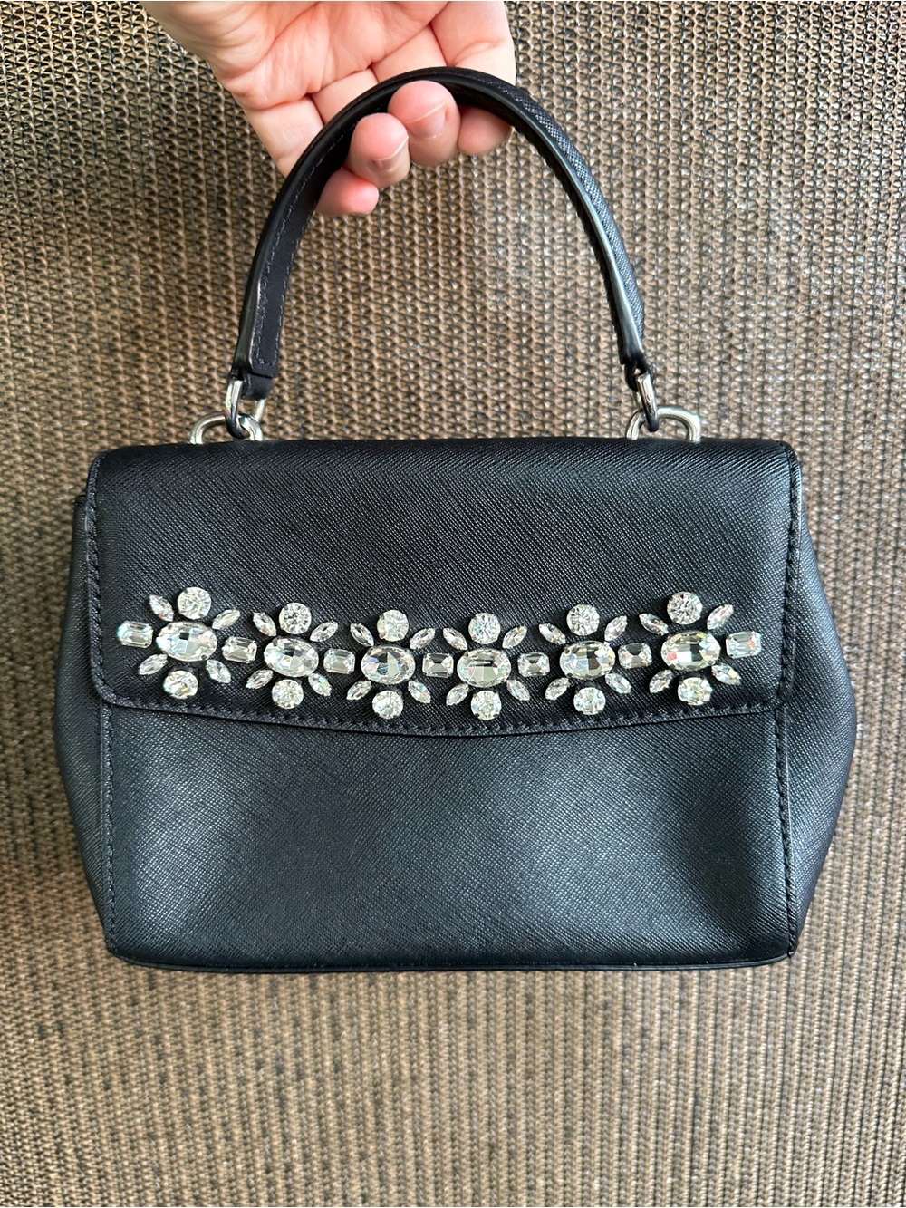 Michael Kors Black Top-Handle Satchel with Crystal Embellishment Small Bag